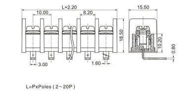 10.0 मिमी पिच पीसीबी बाधा सतह माउंट टर्मिनल ब्लॉक 1 * 07P 90 ° सुरक्षा कवर के साथ